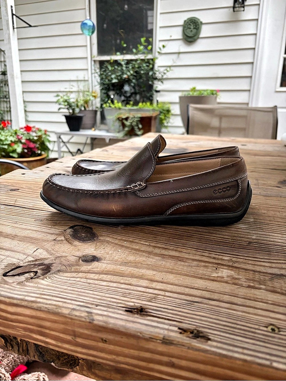 ECCO Men’s 42 Brown Leather Moc Toe Driving Loafers Slip On Comfort Shoes